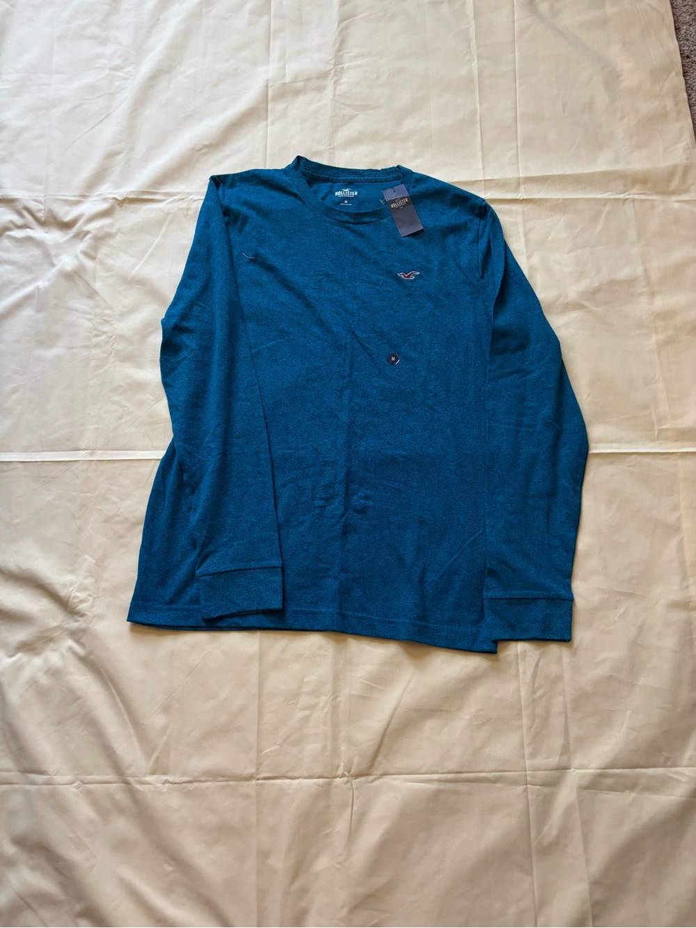 Hollister Men's Long-Sleeve Crewneck Shirt - Teal Blue